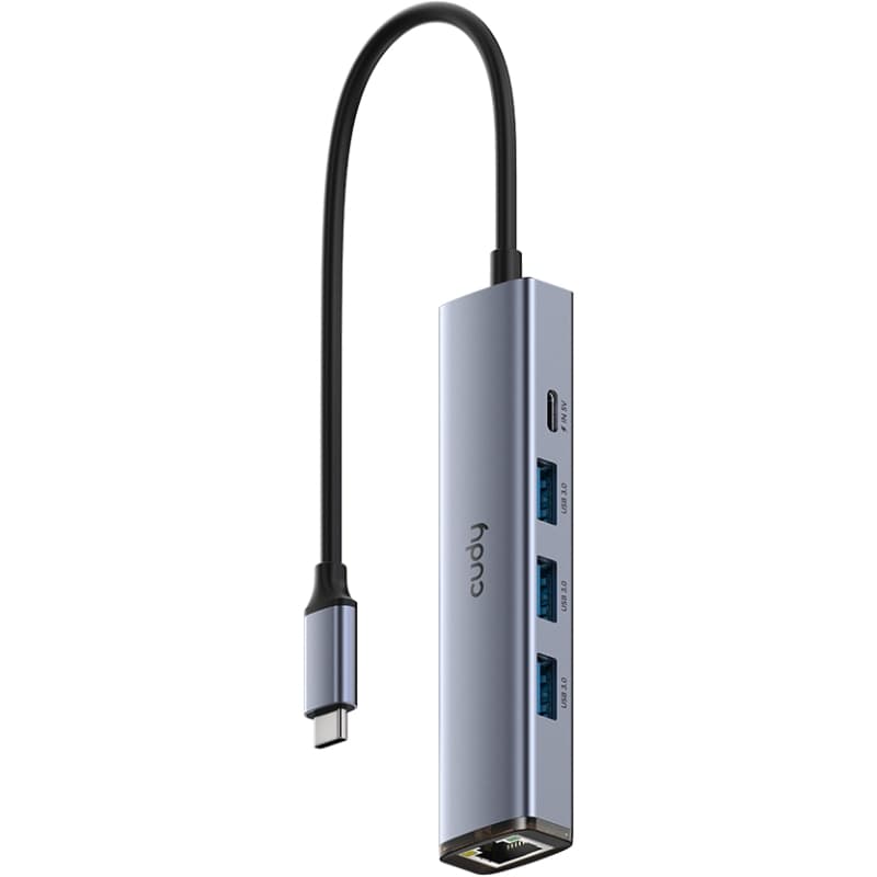 USB-хаб Cudy USB 3.0 Type-C to 3xUSB 1хType-C 5 Гбіт/с 1xGigabit Ethernet port алюміній Grey (UH605)