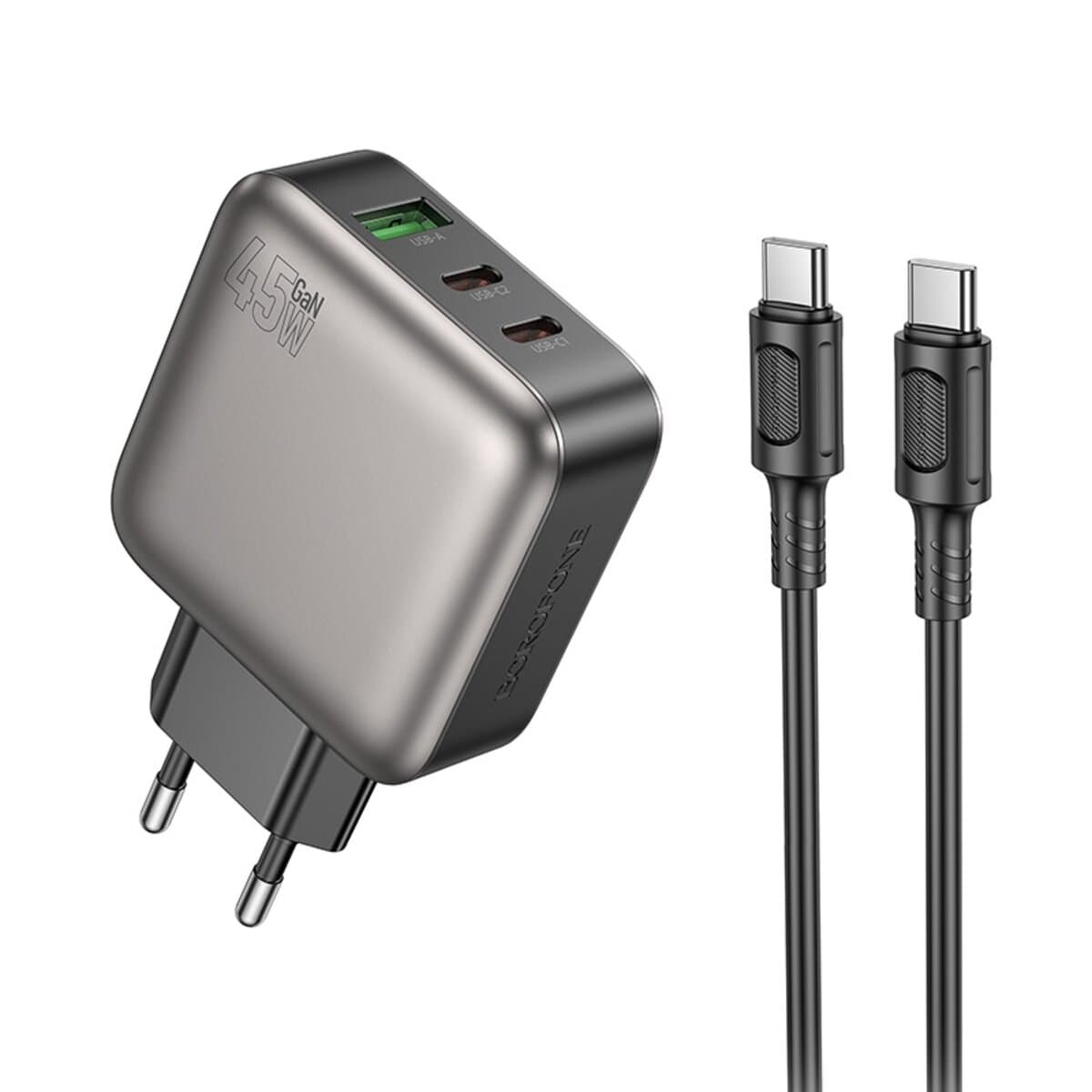 Зарядний пристрій BOROFONE BAS56A Absolute PD45W 2xType-C 1xUSB charger set Type-C to Type-C EU Black