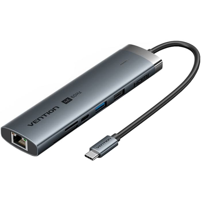 USB-хаб Vention USB3.2 Type-C to HDMI/USB3.0/USB2.0/RJ45/SD/TF/PD 100W Hub 8-in-1 Grey (TGUHB)