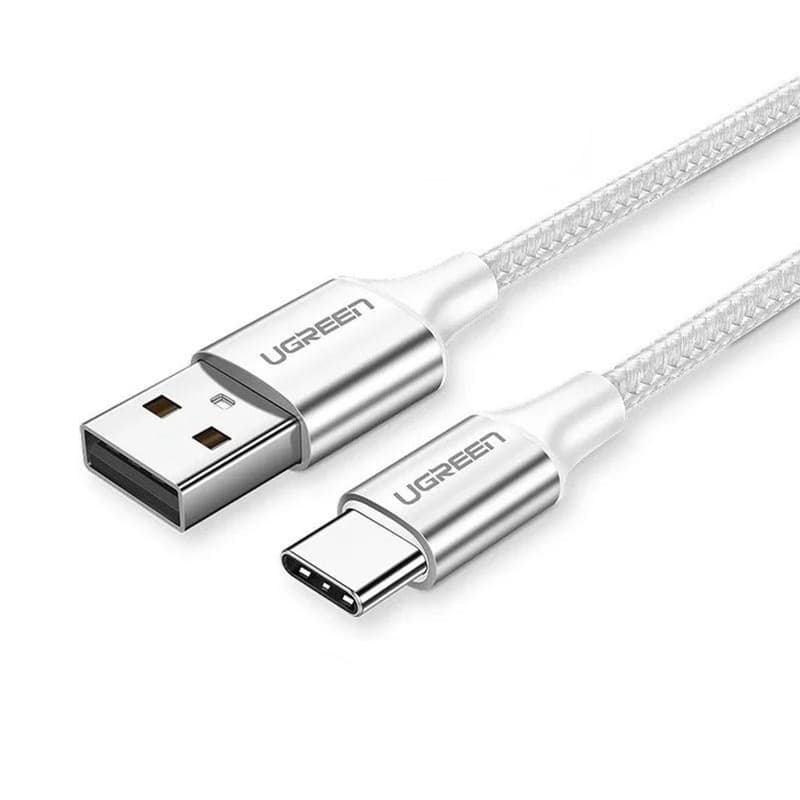 Кабель UGREEN US288 USB 2.0 AM to Type-C M 3м 3.0A 18W нікельоване алюмінієве обплетення White (60409)