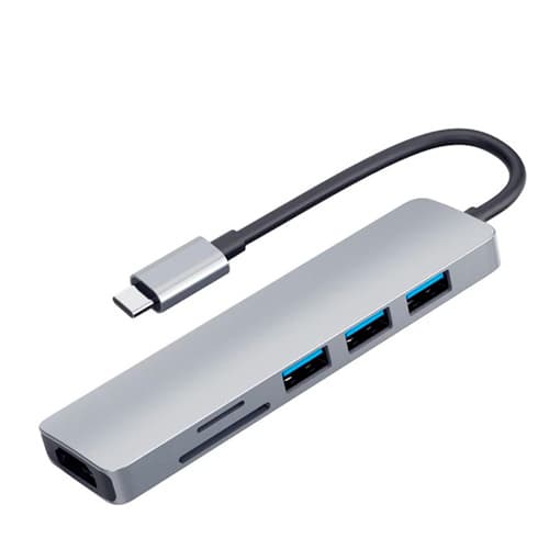 USB-хаб разветвитель USB 3.1 Type-C to 2x USB 3.0 HDMI кардридер PD металл Grey (510649)