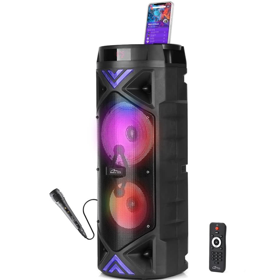 Бездротова портативна колонка з мікрофоном Media-Tech 50W 1.0 Bluetooth FM AUX SD USB караоке LED Black (MT3182)