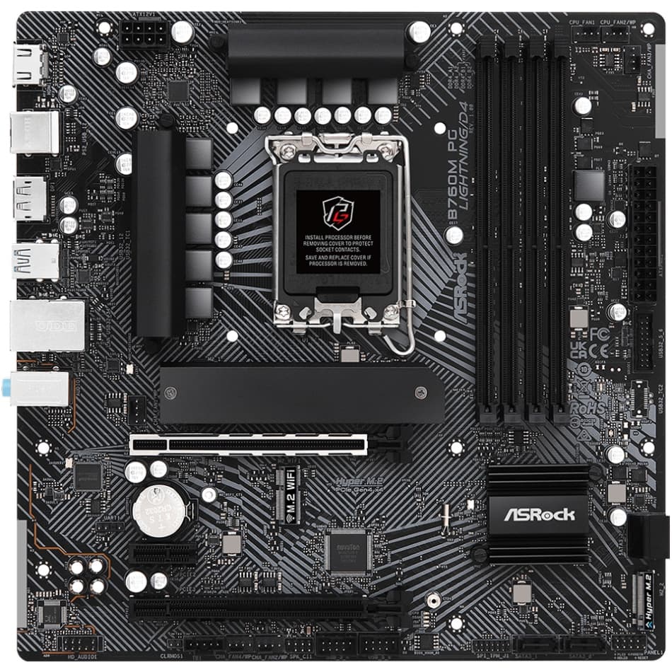 Материнська плата ASRock B760M PG LIGHTNING/D4 1700/B760 4xDDR4 2xPCIex16 4xSATAIII 3xM.2 GLan 7.1ch mATX (B760M PG LIGHTNING/D4)